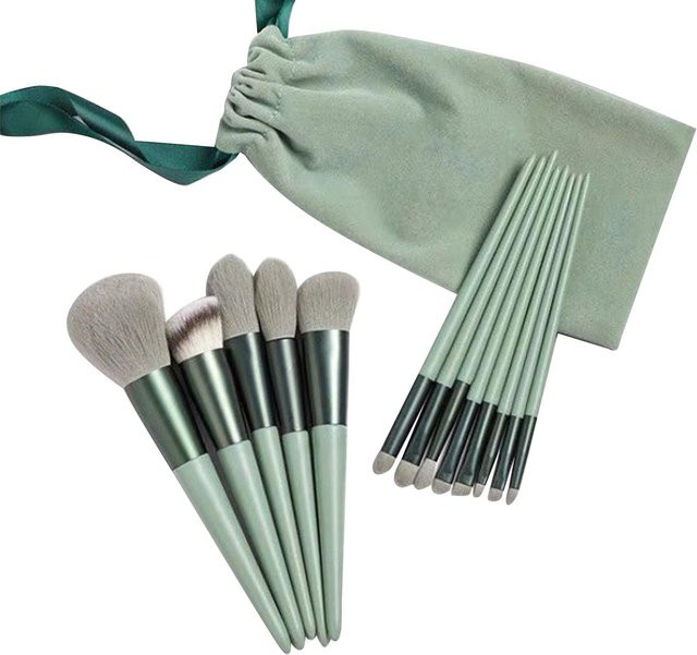 Beautyyy Make-up-Pinsel-Set mit Aufbewahrungstasche, 13-teilig, grün - Bild 1