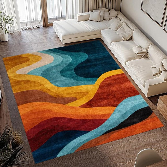 Mid Century Teppich von Lodestar mit geometrischem Design, rutschfest und maschinenwaschbar, mehrfarbig, B/T: 80 x 120 cm - Bild 1
