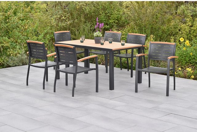 Merxx Gartenmöbelset Tinos 7-teilig aus Aluminium und Holz in Anthrazit mit Tisch Breite: 150 cm, Tiefe: 90 cm - Bild 1
