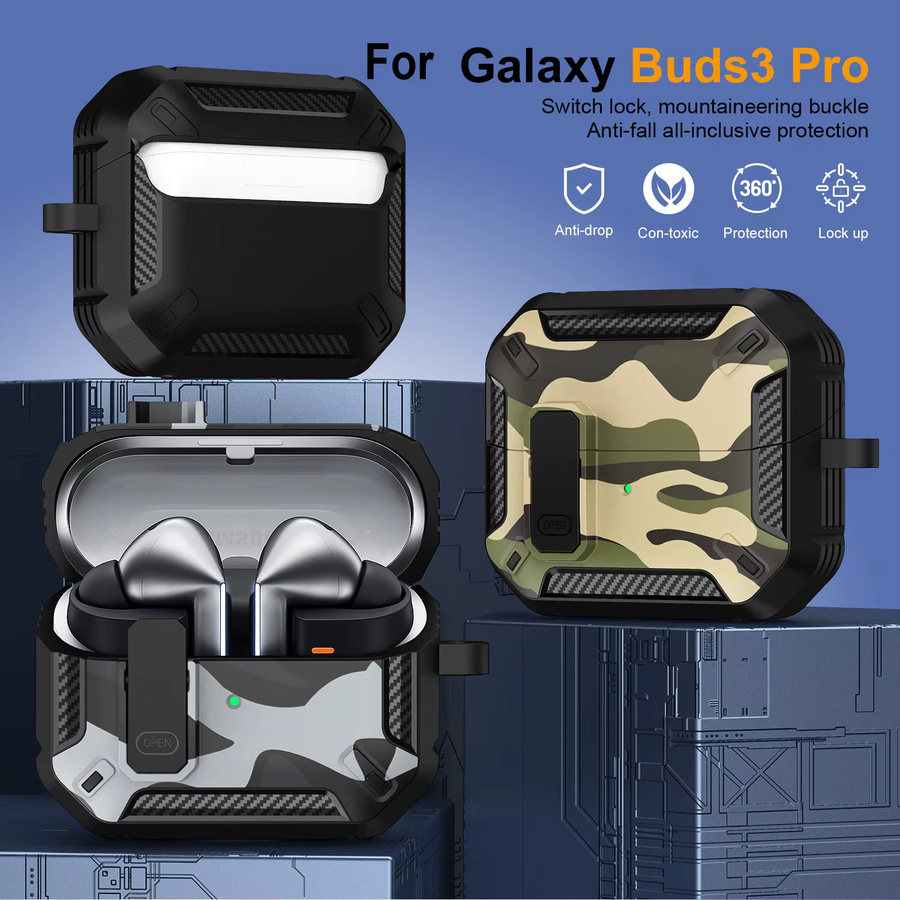 Robuste Camouflage-Schutzhülle für Samsung Galaxy Buds 3 Pro in Multicolour mit Schloss und stoßfestem Design - Bild 2