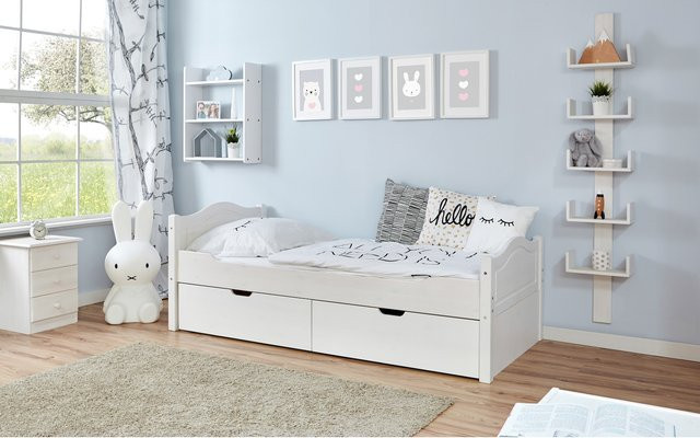 TiCAA Einzelbett Leni aus Kiefer in Weiß mit Schubladen im skandinavischen Design, B/T/H: 100 x 200 x 78 cm - Bild 1