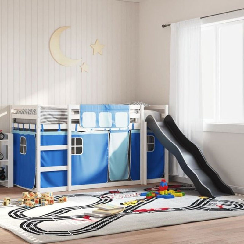Vidaxl Etagenbett mit Rutsche und Gardinen aus Kiefer in Blau, B/T/H: 90 x 190 cm - Bild 1