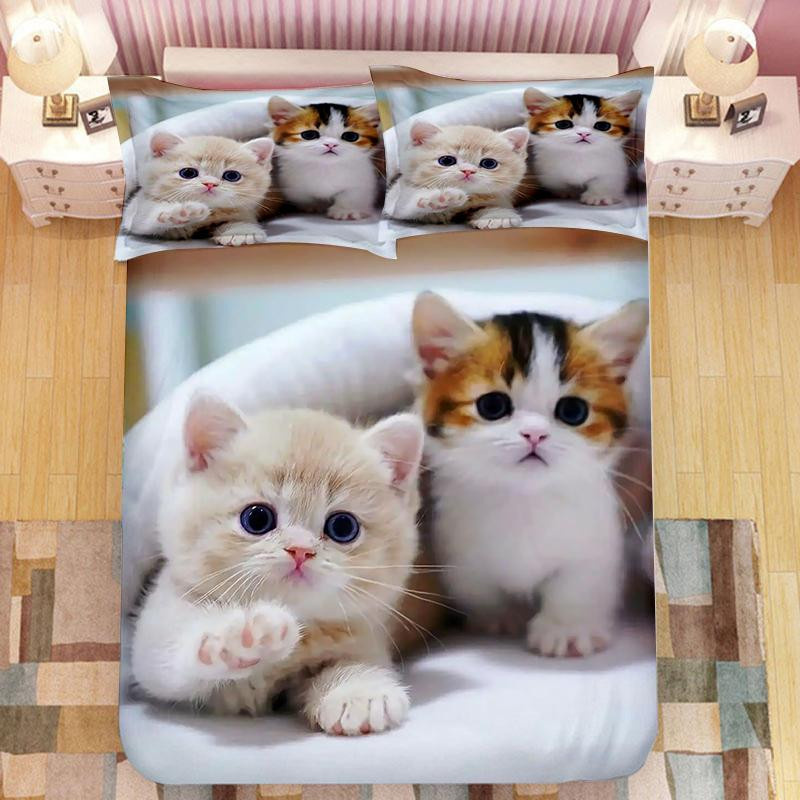 Kawaii Kätzchen Kinder Bettwäsche Set aus Polyester mit Katzen-Motiv, Mehrfarbig, B/H: 135 x 200 cm - Bild 1