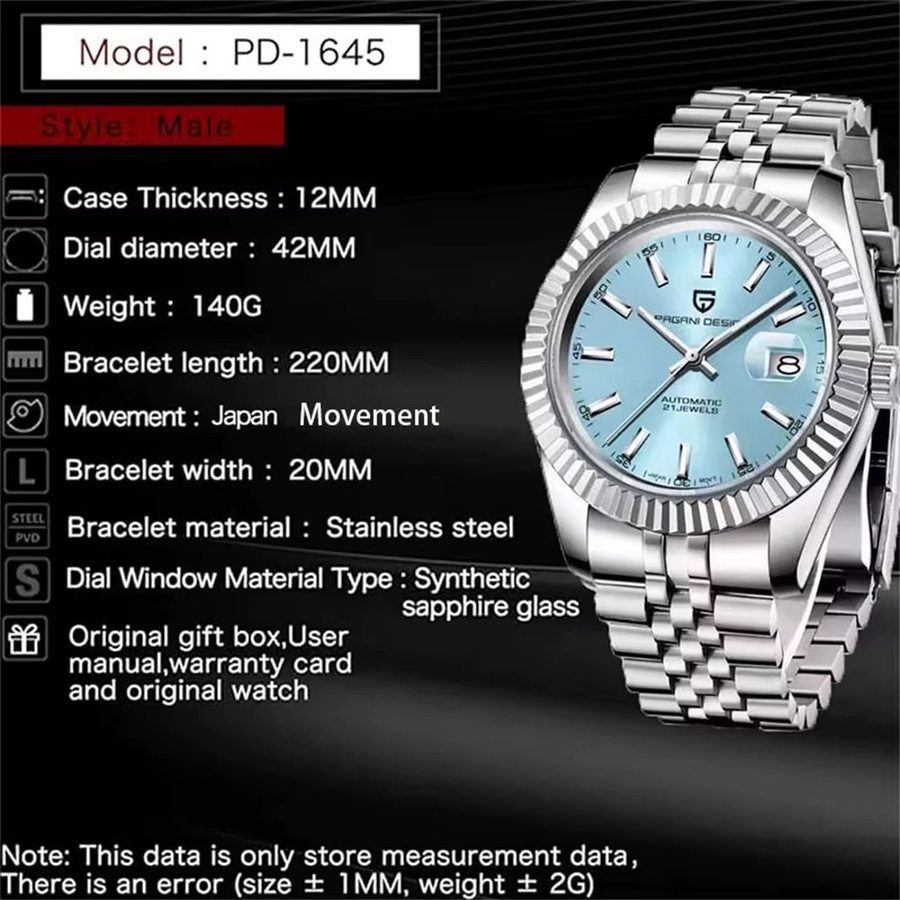 PAGANI DESIGN Armbanduhr, Automatik, Edelstahl, Saphirglas, 42 mm, Herren - Bild 5