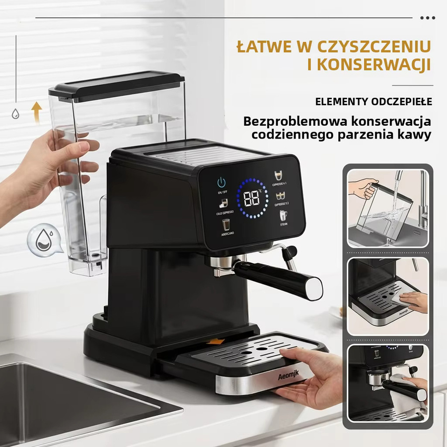 Aeomjk CM3171 halbautomatische Espressomaschine in Schwarz mit Touchscreen, Milchaufschäumer und 1,5 l Wassertank - Bild 6