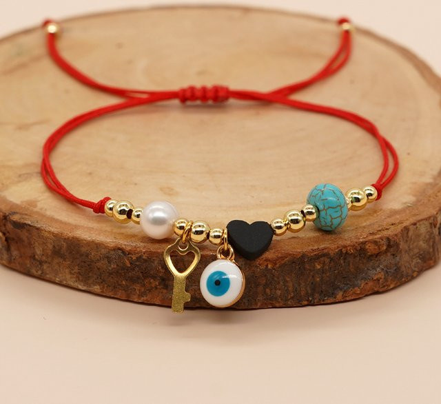 Go2boho Perlenarmband, Gold, Damen, Süßwasserperle, Evil Eye Herz - Bild 1