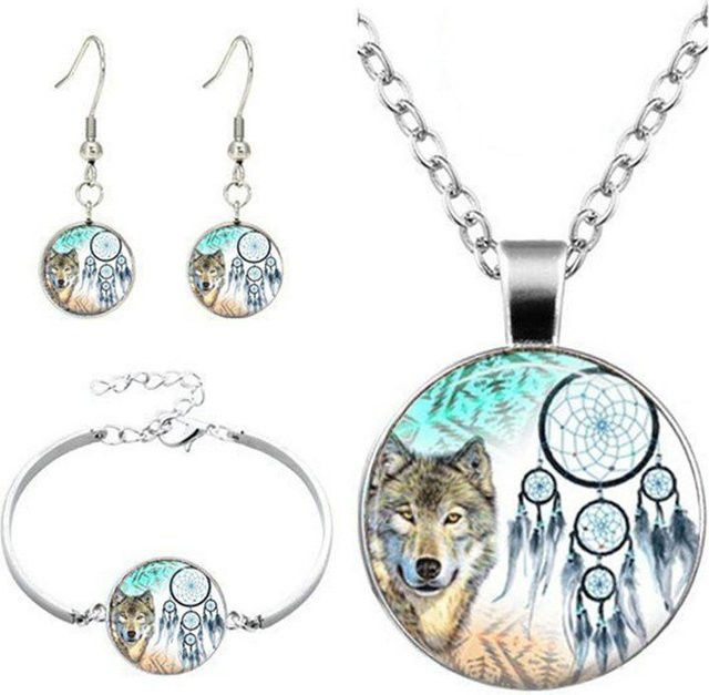 Schmuck-Set Traumfänger Mandala, Halskette, Armband, Ohrringe, Damen, weiß - Bild 1