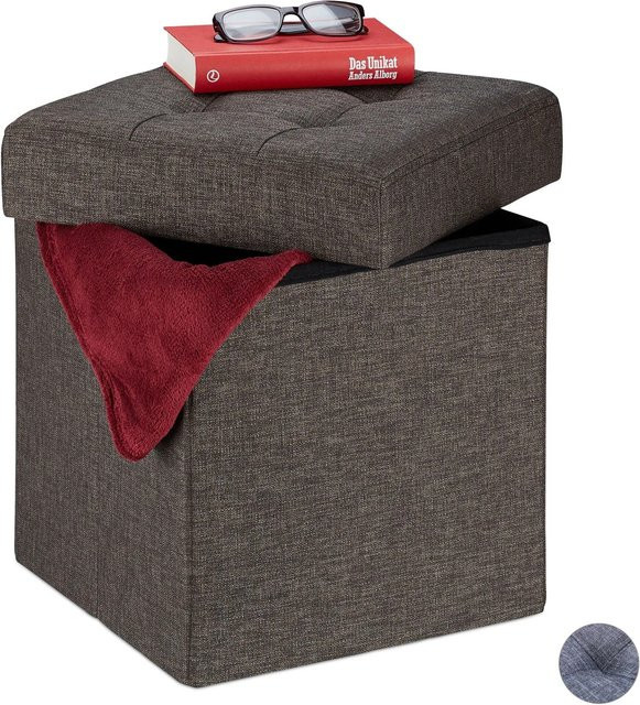 Relaxdays Sitzhocker Cube aus Stoff in Braun mit Stauraum, abnehmbarer Bezug, B/T/H: 41 x 38 x 38 cm - Bild 1