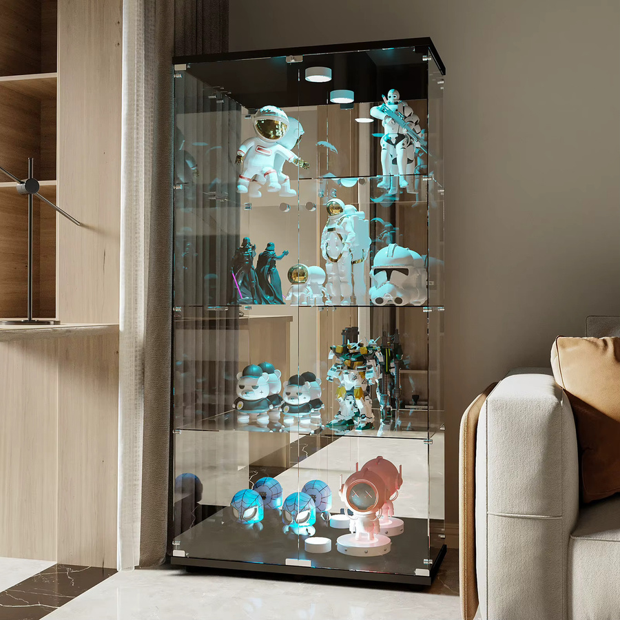 FEEOHOME Glasvitrine stehend mit LED-Beleuchtung, moderne Standvitrine mit 2 Glastüren und Schloss für Wohnzimmer oder Büro - Bild 3