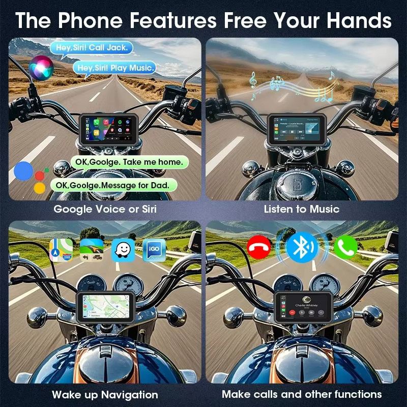 Jansite Motorrad CarPlay Dash Cam mit 6,25 Zoll Display, 4K UHD Dual Objektiv, GPS Navigation und IPX7 Wasserdichtigkeit in Schwarz - Bild 5