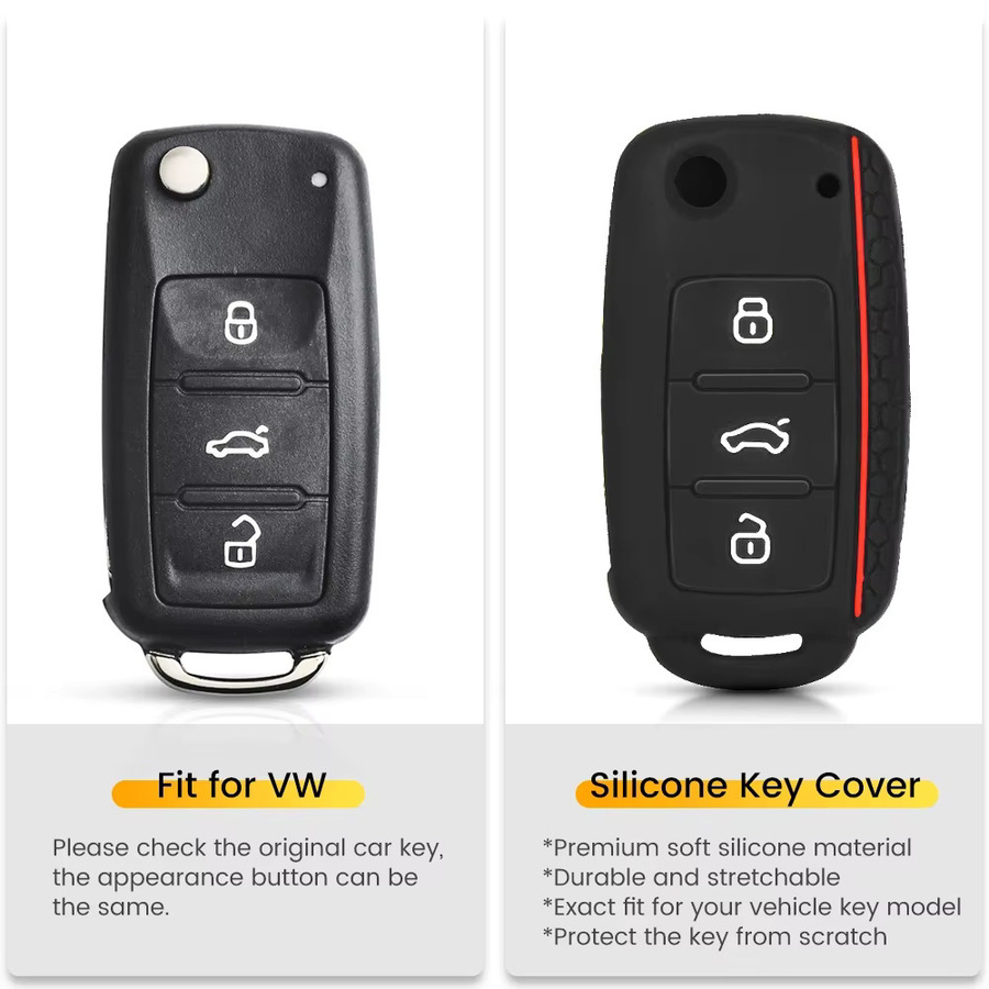 KEYYOU Silikon Fernbedienung Schlüssel Fob Abdeckung in Schwarz für SEAT Leon Ibiza, VW Golf Polo Bora Käfer Tiguan und SKODA Fabia Superb - Bild 2