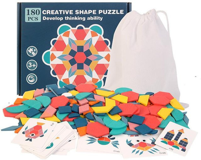 Montessori Geometrische Form Puzzlebrett Set, Holz, 180 Stück, ab 6 Jahre - Bild 1