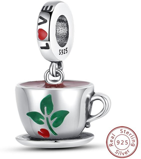 Charm 925 Silber, Perle, Kaffeetasse Kaffeebohne, Damen - Bild 1