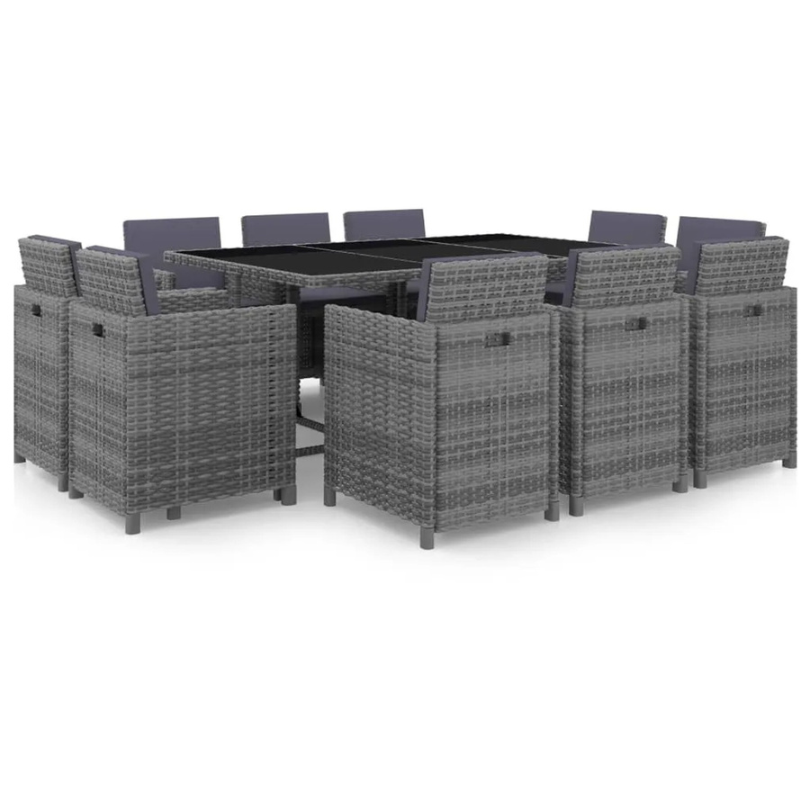 vidaXL 11-tlg Garten-Essgruppe aus Poly Rattan in Grau mit Glas-Tischplatte und wetterfesten Auflagen - Bild 2