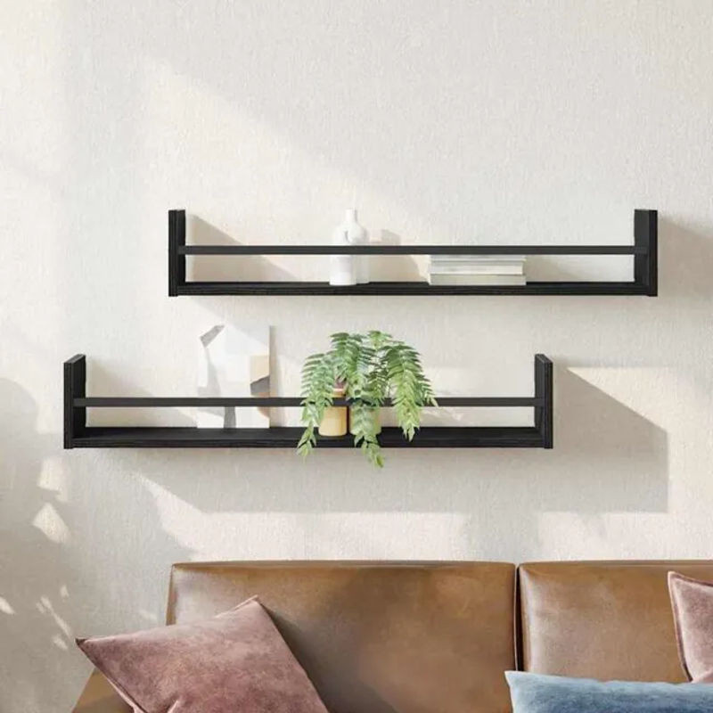 2er-Set Wandregal vidaXL in Schwarz, Industrial Design aus Holzwerkstoff und Metall, B/T/H: 80 x 16 x 14 cm - Bild 1