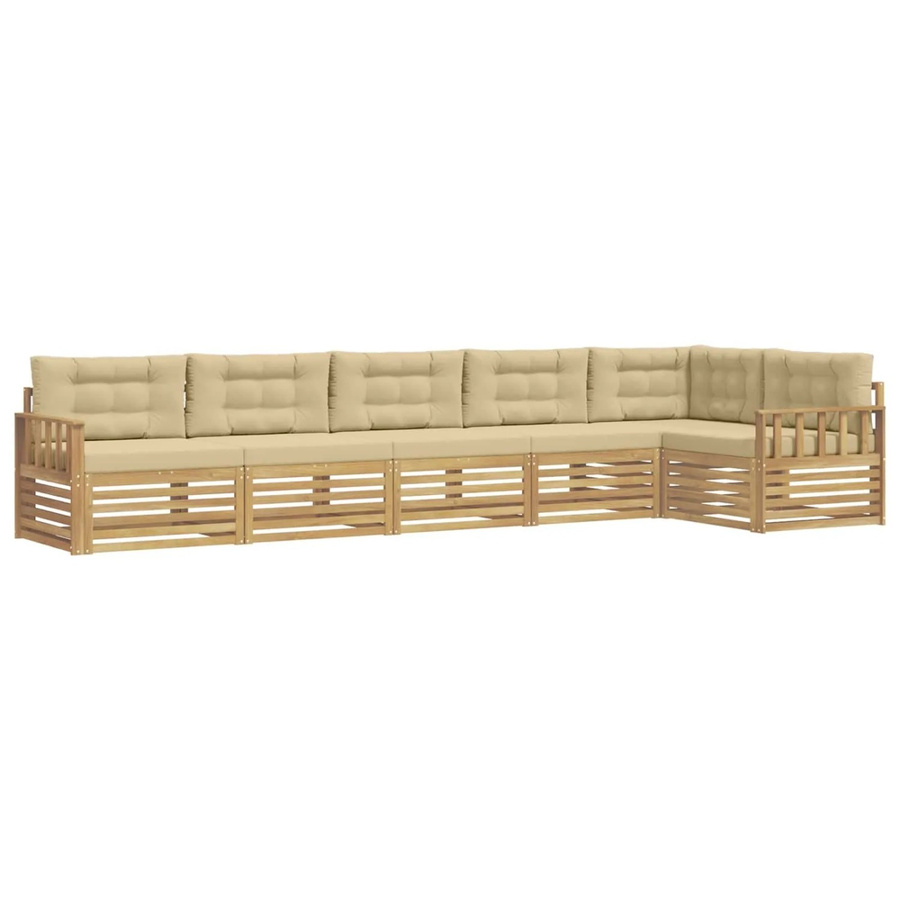 vidaXL Outdoor-Sofagarnitur 6-teilig in L-Form aus Akazienholz mit Kissen in Weiß und Beige - Bild 2
