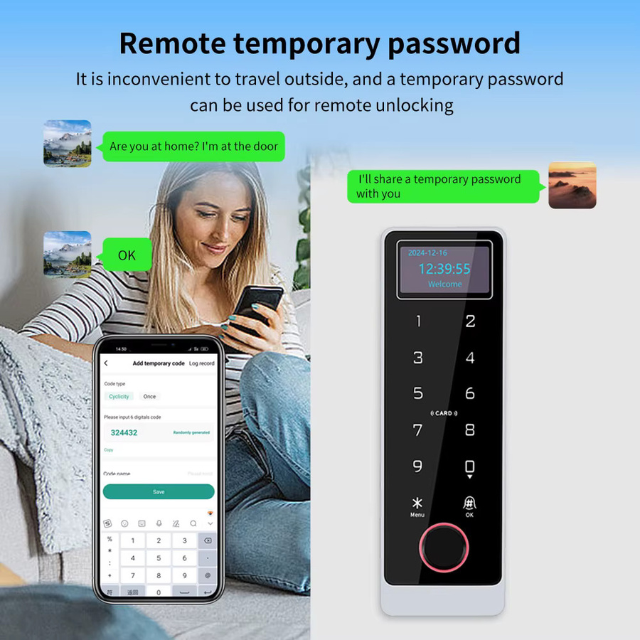 LUCKING DOOR WLAN Türschloss-Controller mit LCD-Bildschirm und Tuya App Unterstützung, IP67 Wasserdicht, Zugangskontrolle via Fingerabdruck, IC-Karte, NFC und Fernbedienung - Bild 5