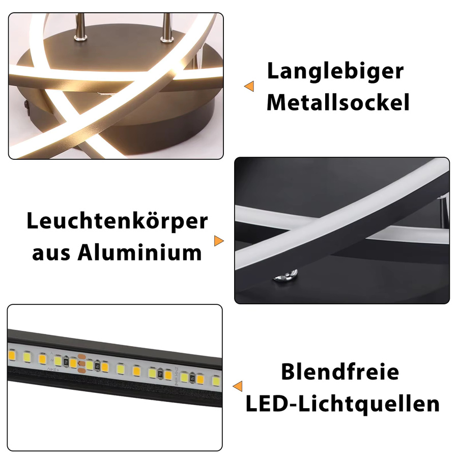 Moderne LED Deckenleuchte von Nettlife in Schwarz mit 32W, dimmbar und mit integrierter LED für Wohnzimmer und Küche - Bild 6
