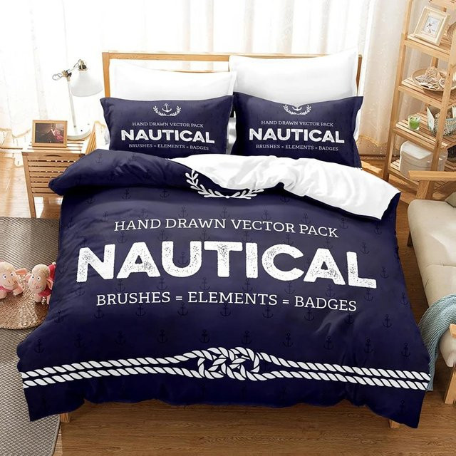 JMG Household Supplies Bettwäscheset Marine Stil Bootsanker Blau, 2-3-teiliges Set aus Mikrofaser mit Bettbezug und Kissenbezug, B/H: 245 x 210 cm - Bild 1