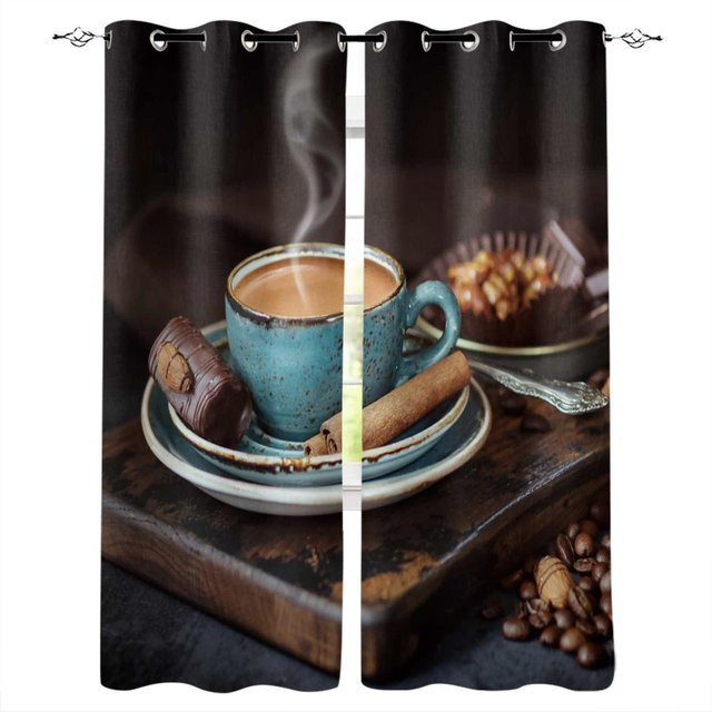 Vintage Kaffee Poster Vorhang von Super Six in Braun, halbtransparent, B: 135 cm, H: 60 cm - Bild 1