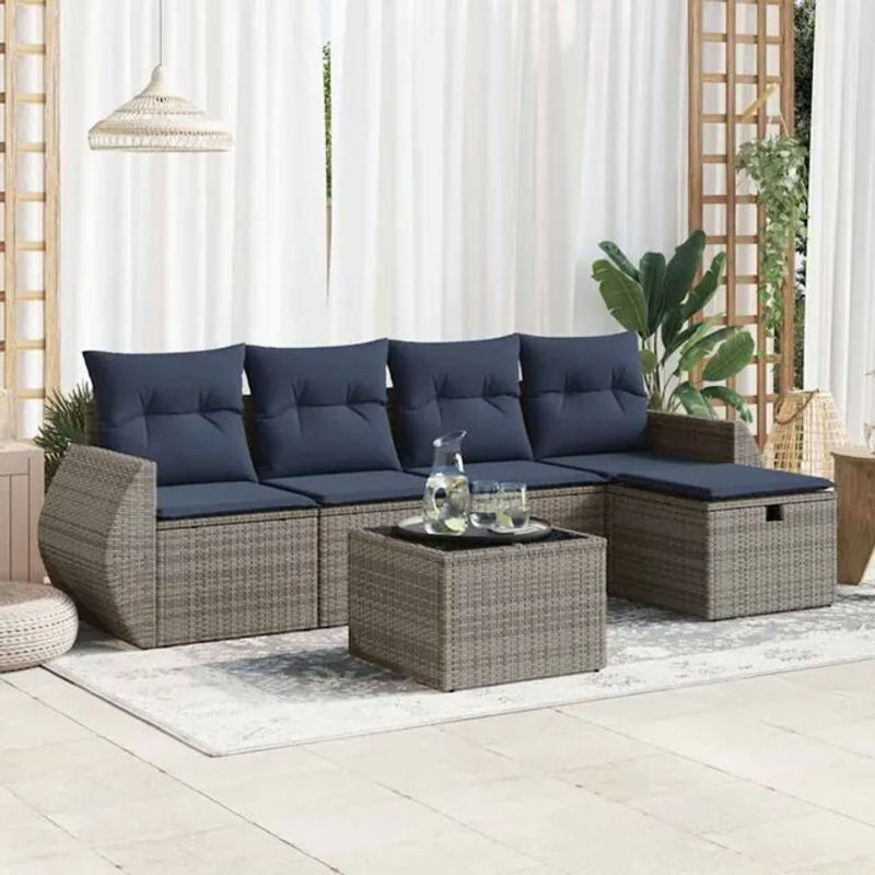 6-teilige moderne Garten-Sofagarnitur aus Poly-Rattan mit Kissen in Grau von vidaxl - Bild 1