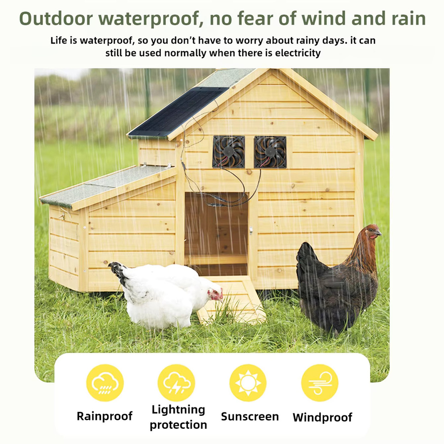 EESBAO Solarbetriebener Doppellüfter-Zirkulationsventilator in Schwarz, wasserdichter Abluftventilator für den Garten, B/H/T: 27,0 x 17,5 cm - Bild 3