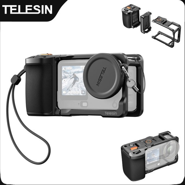 TELESIN Hilfshandgriff mit Zoom-Fernbedienungs-Kit und Rabbit Cage für DJI OSMO Action6, Schwarz - Bild 1