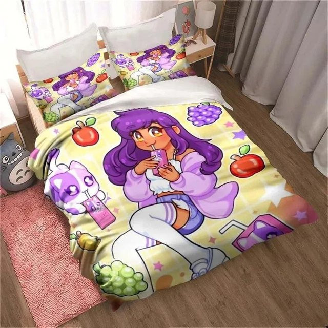 APHMAU Bettwäsche-Set mit Kawaii-Cartoon-Design, bestehend aus Bettbezug und Kissenbezug, mehrfarbig, Material: Mikrofaser/Polyester, B/H: 260 x 220 cm - Bild 1