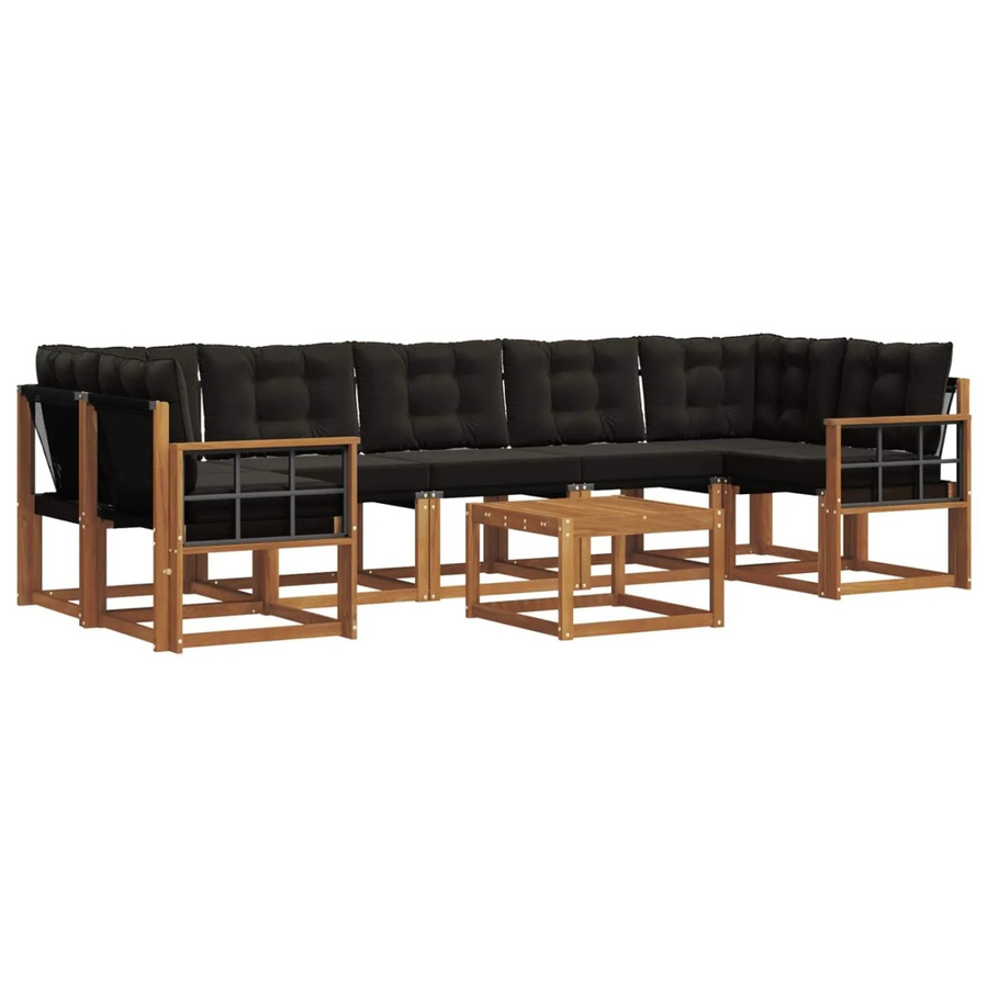 vidaXL Outdoor-Sofagarnitur 8-teilig L-Form aus Akazienholz mit Textilene und Kissen in Schwarz und Natur - Bild 2