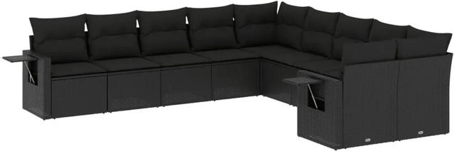 vidaXL 10-tlg. Garten-Sofagarnitur aus Polyrattan in Schwarz mit Kissen und Metallrahmen - Bild 1