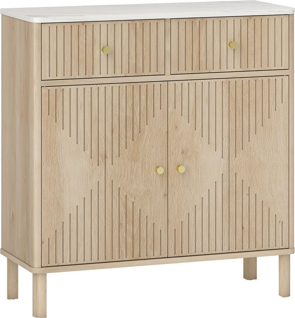 HOMCOM Küchenschrank in Eiche mit Marmor-Effekt-Ablage, Schrank mit 2 Soft-Close-Schubladen und verstellbarem Regal, B/T/H: 77 x 30 x 80 cm - Bild 1