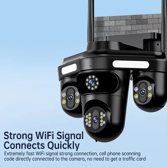 iCsee Intelligente Überwachungskamera mit Dreifachobjektiv und automatischer Verfolgung, IP66 wasserdicht, WIFI Video-Sicherheitskamera in Schwarz - Bild 1