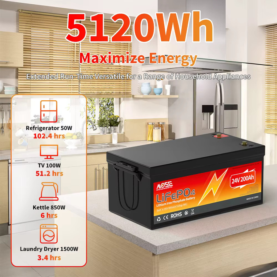 MOSEWORTH 24V 200Ah LiFePO4 Lithiumbatterie mit 200A BMS für netzunabhängige Geräte - Bild 3