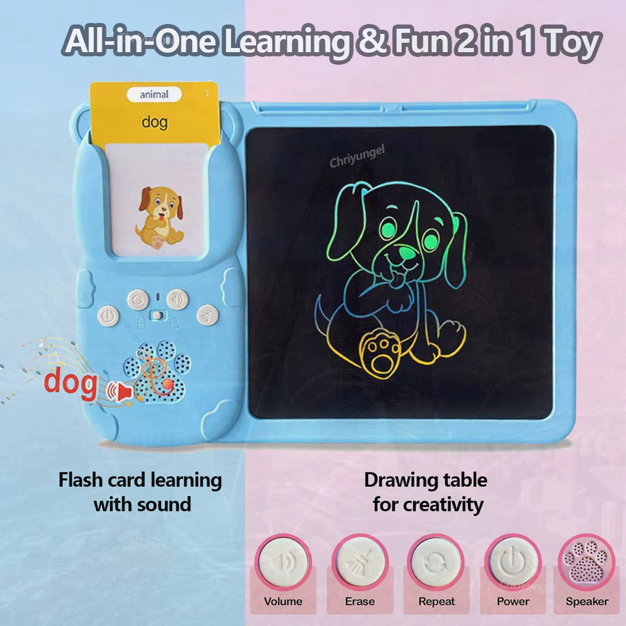 Chriyungel 2-in-1 sprechende Lernkarten und LCD-Schreibtablett, englische interaktive Lernmaschine, Bildungsspielzeug - Bild 3