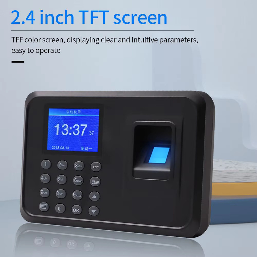 Asia-Teco A5 Biometrischer Fingerabdruck Scanner zur Zeiterfassung für Mitarbeiter, Intelligente Stechuhr mit USB-Datenverwaltung, Schwarz - Bild 2