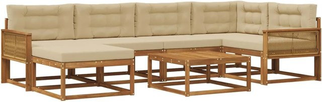 vidaXL Outdoor-Sofagarnitur L-Form aus Akazienholz mit 7 Kissen in Natur und Beige - Bild 1