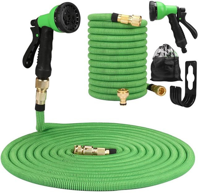 Binchi Garden Tragbarer Gartenschlauch mit Wasserpistole und Multi-Pattern-Düse in Schwarz und Grün - Bild 1