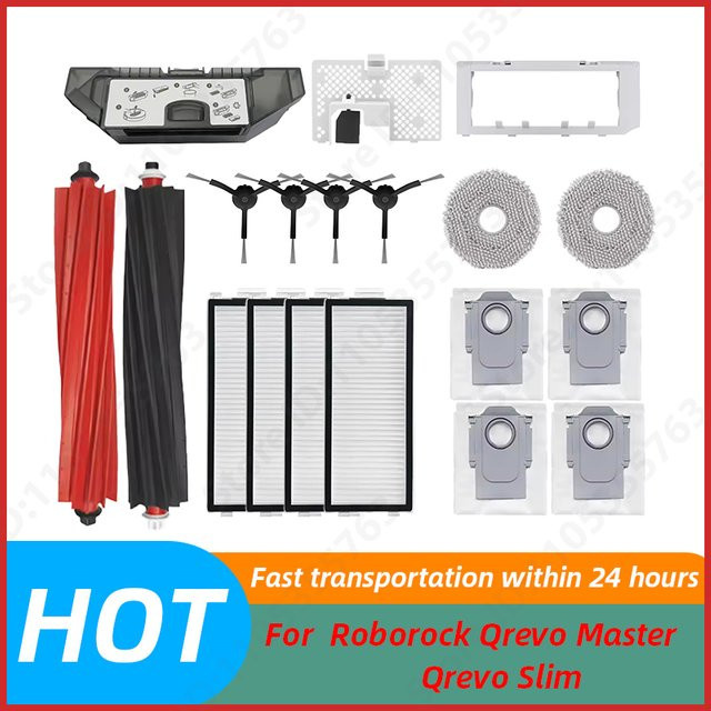 Roborock Ersatzteil-Set für Qrevo Master, Qrevo Slim, V20 und P10S Pro in Multicolour mit Hauptbürste, Seitenbürste, Abdeckung, Filter, Wischtuch, Halterung und Staubbeutel - Bild 1
