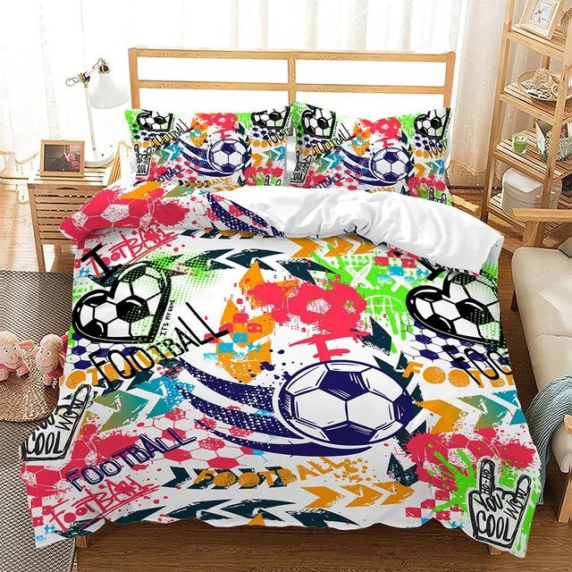 Binchi Fitness 3D Fußball Bettwäscheset aus weicher Mikrofaser mit Kissenbezug, Mehrfarbig, B/H: 140 x 210 cm - Bild 1