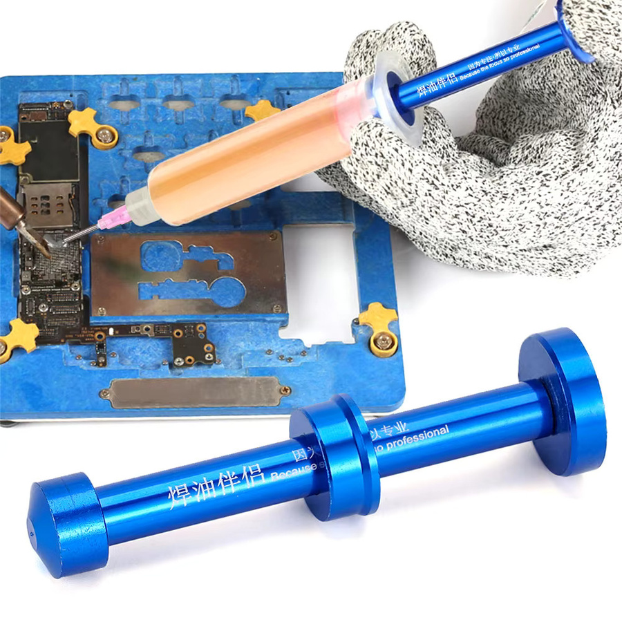 Manuelle Schweißöl-Spritze aus Aluminiumlegierung als Kolben-Dispenser für Flussmittelpaste und Reparaturen in Schwarz oder Blau - Bild 2