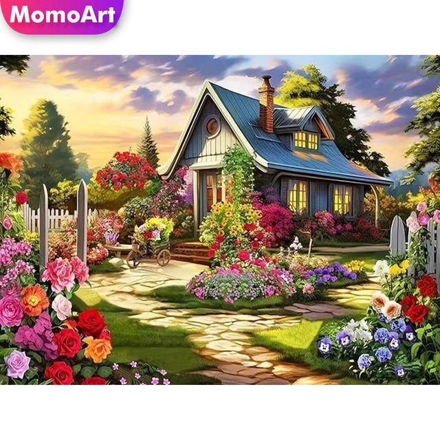 Momoart DIY Diamant-Mosaik Haus-Landschaft, Bastelset, Bunt / Mehrfarbig - Bild 1