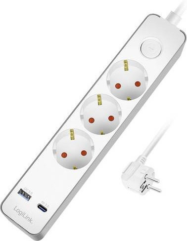 LogiLink LPS287U Steckdosenleiste mit Schalter und USB-C sowie USB-A Anschlüssen in Weiß - Bild 1