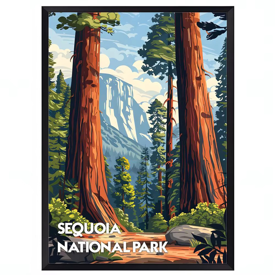 Natural Art Sequoia National Park Poster Wandkunst aus Papier, Vintage Landschaftsmotiv, Mehrfarbig, B: 20 cm, H: 15 cm - Bild 6