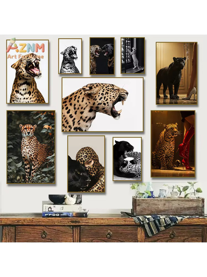 Kayou Rahmenlose Leinwand-Wandkunst Leoparden-Panther Wildtier-Print in Multicolour für dein Wohnzimmer und Schlafzimmer - Bild 4