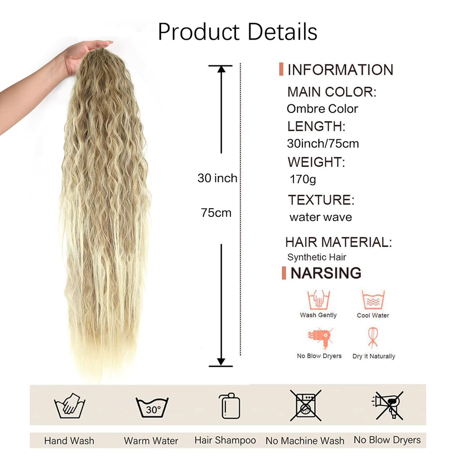 JIAMEISI Pferdeschwanz-Haarverlängerung, gewellt, 76,2 cm, Damen - Bild 2