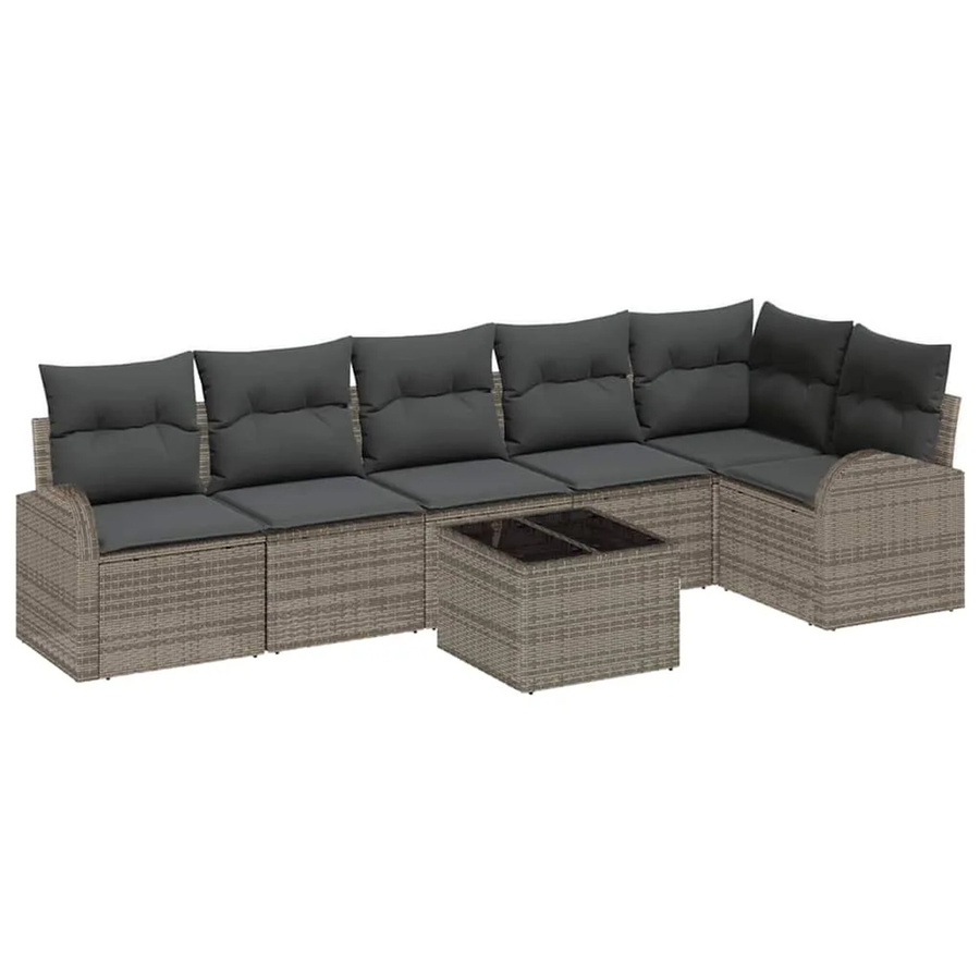 vidaXL Garten-Sofa-Set 7-teilig aus Polyrattan in Grau mit Kissen und Tisch im L-Shape Design - Bild 2