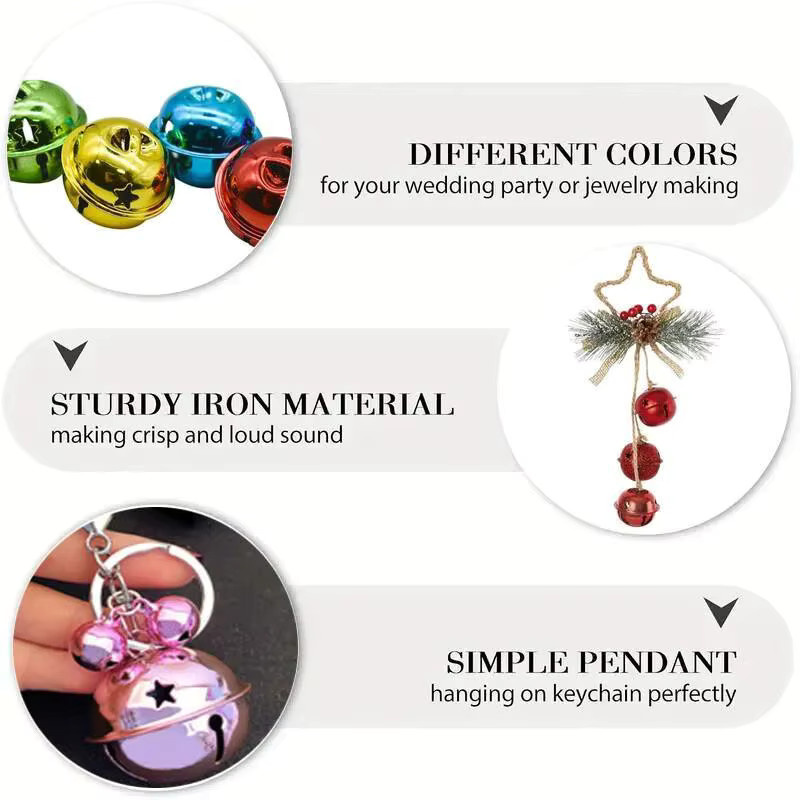 Bunte Weihnachtsglocken aus Metall als Jingle-Anhänger in Sternform für deinen DIY-Bastelbedarf, Durchmesser: 30 mm bis 40 mm - Bild 4