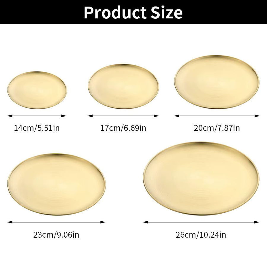 Runde Servierplatte aus Metall für Obst, Fleisch und Dessert in Gold oder Silber, Durchmesser: 14 cm, 17 cm, 20 cm, 23 cm oder 26 cm - Bild 3