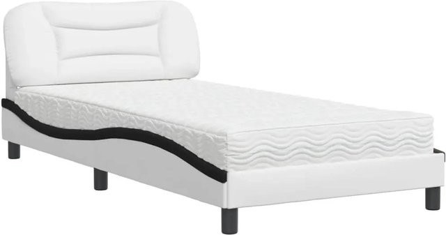 vidaXL Bett Hvar mit Matratze in Weiß-Schwarz aus Kunstleder und Kiefer, B/T: 100 x 200 cm - Bild 1