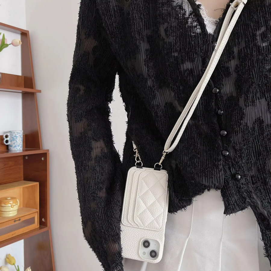 szHAIyu Crossbody Lanyard Luxus Handyhülle mit Kartensteckplatz und Brieftaschengurt aus Leder für iPhone 15 14 Plus 13 12 11 Pro Max, Schwarz - Bild 2